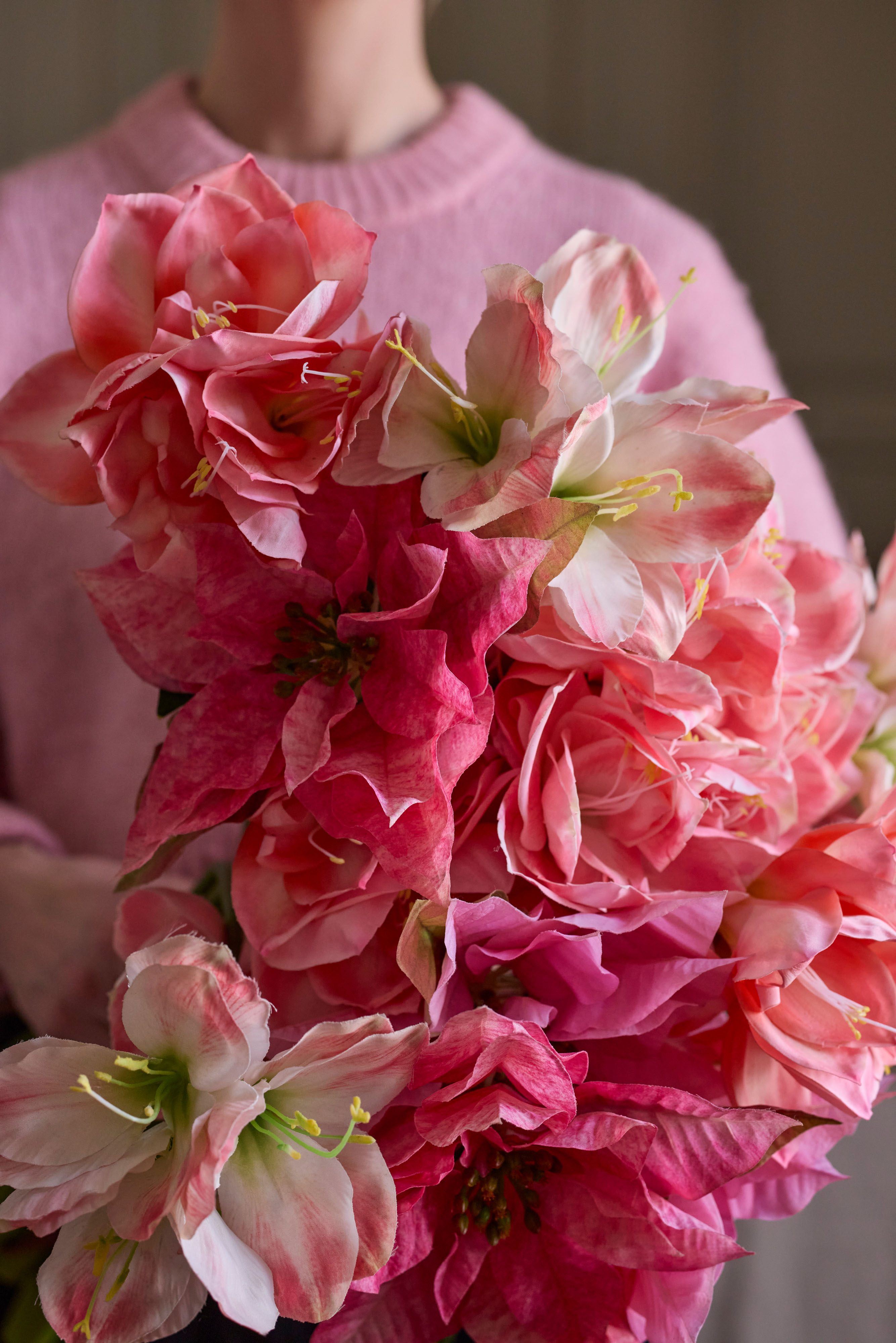 Kunstig rosa Amaryllis 63 cm