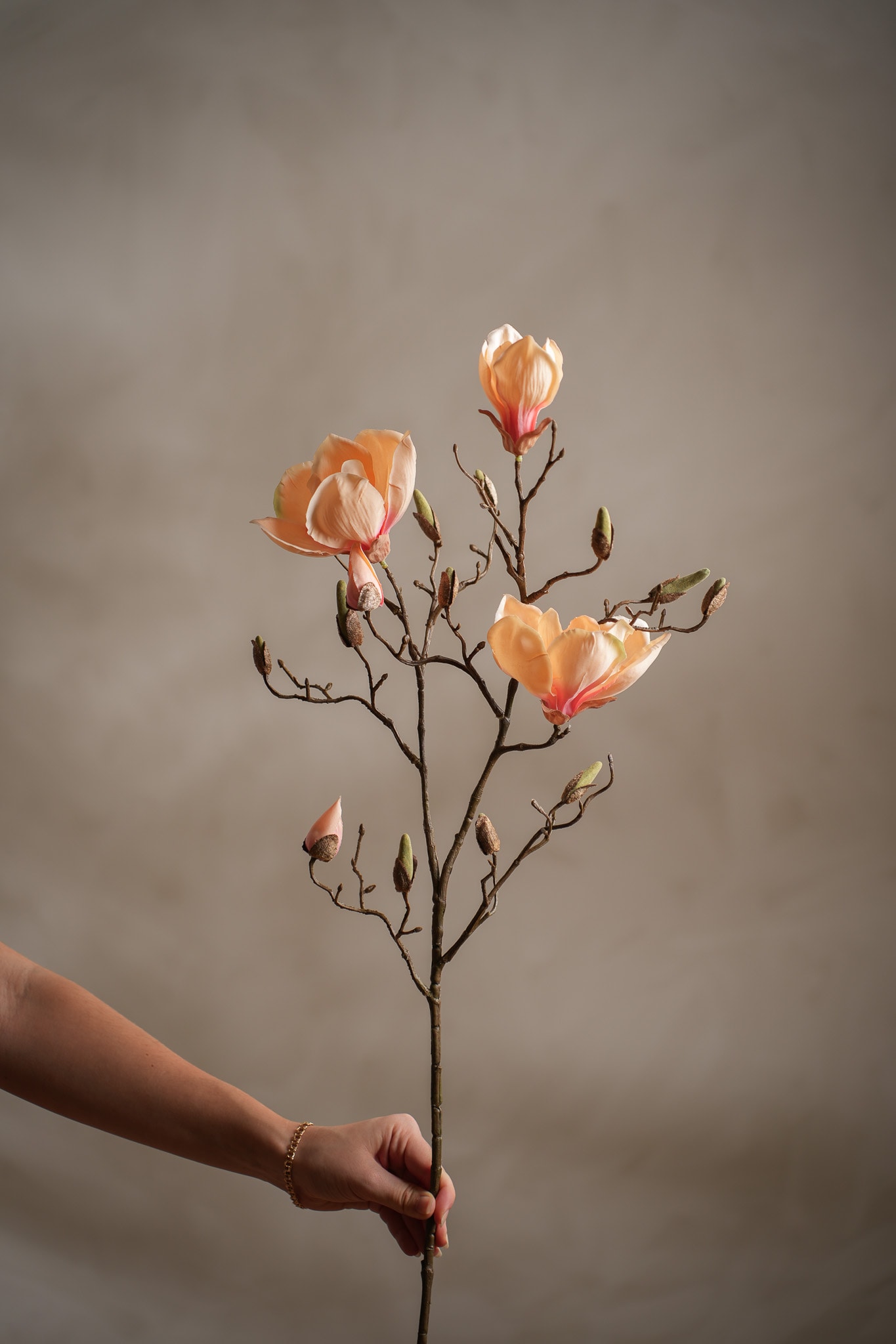 Kunstig ferskenfarget Magnolia 88 cm